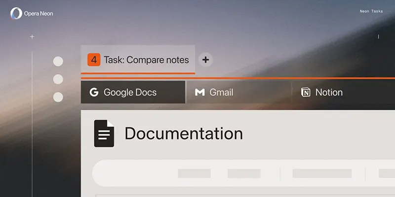 Opera представила в своем браузере Neon возможности для быстрого глубокого анализа и интеграцию с Google Документами